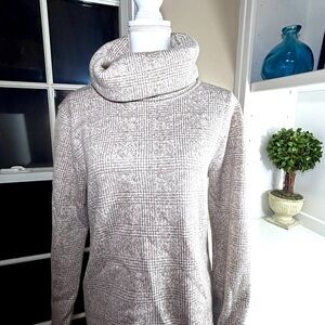 JCrew Cowl Neck Soft Shirt Plaid Tan Cream Comfy Classic Style Size XL